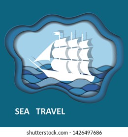 Vector illustration of vessel ship in cut paper style