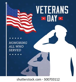 Vector Illustration Of Veterans Day, 11th November, Flag, America, USA, Parade.