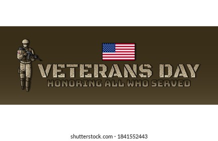 Vector illustration of Veterans Day. Honoring All Who Served.