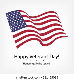 Vector illustration Veterans Day. Honoring all who served. Usa flag on background. Stars