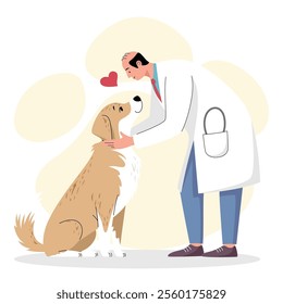 Vector illustration of A Veterinarian Examining a Brown Dog