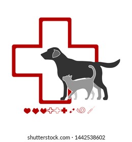 Vector illustration, veterinarian icon with cat and dog.