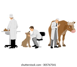 Vector illustration of a veterinarians with pets set