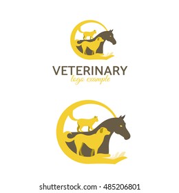 vector illustration. veterinary logo. cat, dog, horse frame. template for example a company logo help animals pet. stylish design graphics