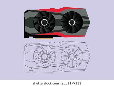 Vector illustration of a VGA card or computer cooler design complete with line art and a few details.