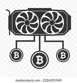 Vector illustration of VGA mining bitcoin icon in dark color and transparent background(PNG).