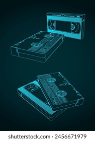 Vector illustration of VHS cassettes tape in different angles