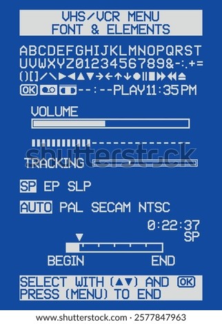 Vector illustration of VHS VCR menu with font, icons and elements