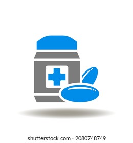 Ilustración vectorial del suplemento de la cápsula del vial. Icono de suplementos nutricionales. Símbolo de aditivo biológicamente activo: vitaminas, minerales, oligoelementos, omega-3.