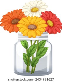 Vector illustration of vibrant flowers in a jar