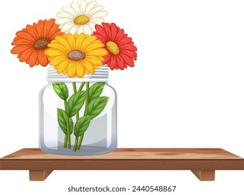 Ilustración vectorial de flores vibrantes en un tarro