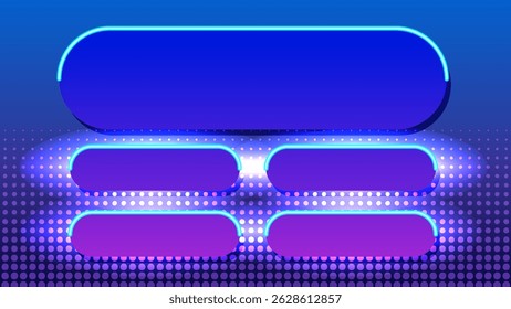 Vector illustration of a vibrant game show interface with neon accents, featuring a blue and purple color scheme and dynamic composition