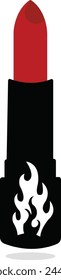 Vector illustration of a vibrant lipstick in a sleek tube, with a glossy finish and bold color, perfect for makeup and beauty designs