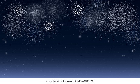 Vector illustration of a vibrant night sky with fireworks, perfect for festive, New Year, or celebratory themes.