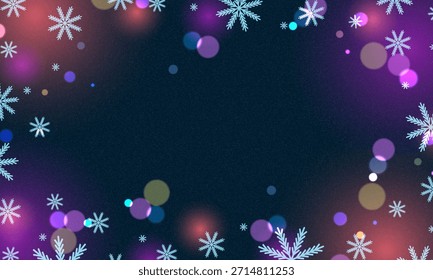 Vector illustration of a vibrant night sky with fireworks, perfect for festive, New Year, or celebratory themes. Retro film photography effect. Grunge texture frame. Dusted Holographic Abstract style