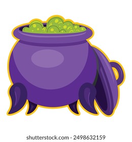 Vector illustration of a vibrant purple witch's cauldron filled with a magical green bubbling brew