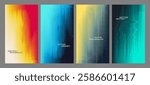 Vector illustration. Vibrant set of wavy line patterns with dynamic color gradients. Minimal bright designs for vertical web banner, flyer, coupon, leaflet, ads. Liquid distortion colorful concept