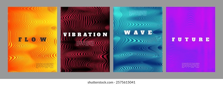 Vector illustration. Vibrant wavy patterns with dynamic neon lines. Psychedelic retro aesthetic combining fluid motion and optical effects. Design for posters, banners, or modern design layouts