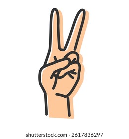 Vector illustration of victory or peace hand sign. Line width editable.