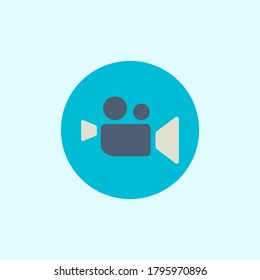 Vector illustration of video camera flat icon on light background.