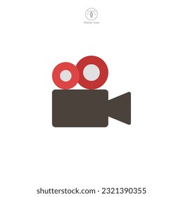 Ilustración vectorial de un icono de cámara de vídeo que representa grabación, producción de películas o difusión. Perfecto para simbolizar la producción de video, los medios o la transmisión en vivo