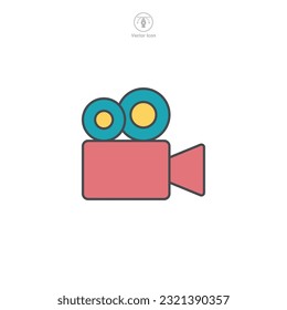Ilustración vectorial de un icono de cámara de vídeo que representa grabación, producción de películas o difusión. Perfecto para simbolizar la producción de video, los medios o la transmisión en vivo