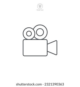 Ilustración vectorial de un icono de cámara de vídeo que representa grabación, producción de películas o difusión. Perfecto para simbolizar la producción de video, los medios o la transmisión en vivo