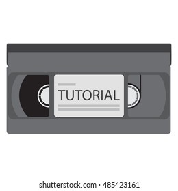 Vector illustration video cassette with label tutorial. Videotape icon. Video tutorial concept.