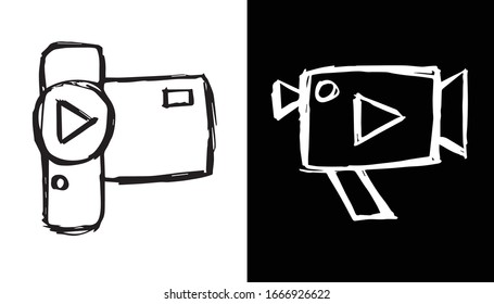 Vector Illustration of Video Film Camera Icon on Isolated Background. Use This Set or Collection of Hand Drawing or Sketch For Graphic Design.