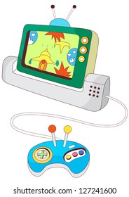 A vector illustration of a video game console