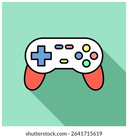 A vector illustration of a video game controller with a long shadow
