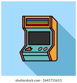 A vector illustration of a video game machine with a long shadow on a blue background