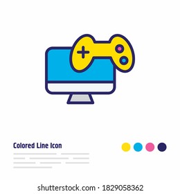 Vector illustration of video games icon colored line. Beautiful entertainment element also can be used as gamepad icon element.