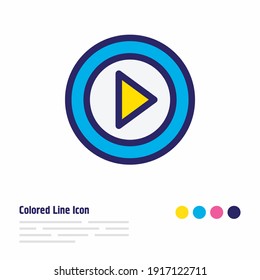 Vector illustration of video icon colored line. Beautiful media element also can be used as play icon element.