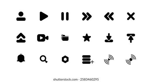 Vector illustration of Video Player icon symbol set with Glyph Style