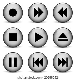 Vector illustration of video player icons on white background