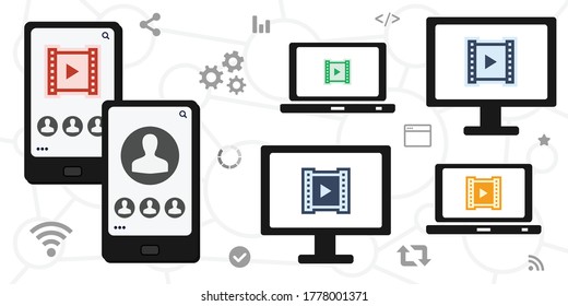 vector illustration of video and screens for user curated content and videoblogging visuals