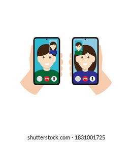 Ilustración vectorial de la llamada de vídeo a través del smartphone para un icono o símbolo