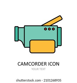 Ilustración vectorial con icono de videocámara. Dibujo de esquema. 