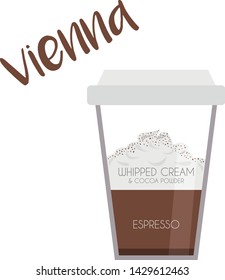 Vector illustration of a Vienna coffee cup icon with its preparation and proportions.