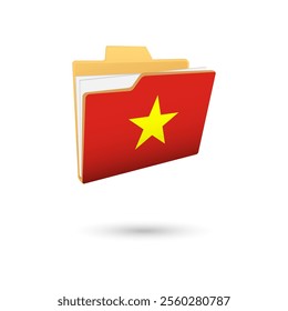 Vector illustration of Vietnam flag isolated in file folder on white background.