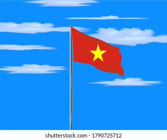 Vector Illustration of vietnam independence day red background and yellow star, sky with clouds