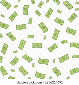 Vector illustration of Vietnamese Dong currency. Flying green banknotes on a transparent background (PNG).
