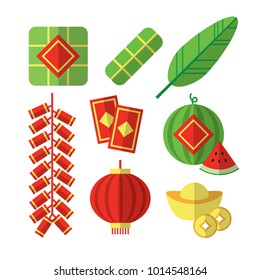 Vector Illustration Of Vietnamese Tet Lunar New Year Items