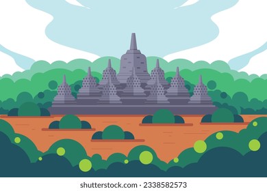 vector illustration of the view of Borobudur temple, indonesia landmark