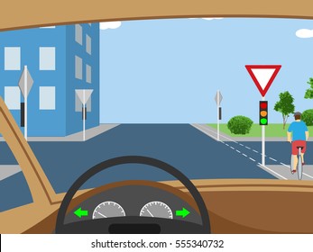 Vector illustration - view from car driver