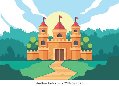 vector illustration of the view of castle, flat illustration of castle