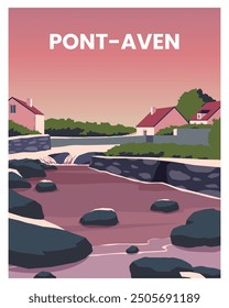 
vector illustration with a view with a house by the river and beautiful plants and trees.