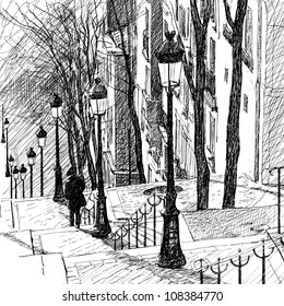 Vector illustration of a view of Montmartre in Paris