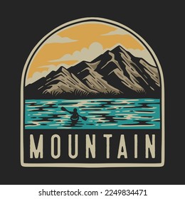 vector illustration view of the mountain in the middle of the lake on a clear day for t shirt design